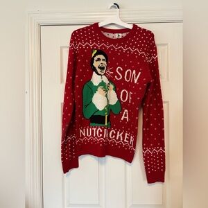 Elf Son of a Nutcracker Ugly Christmas Sweater Size Small Red